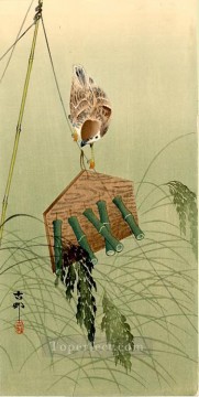 Japanese Painting - sparrow and scarecrow Ohara Koson Japanese